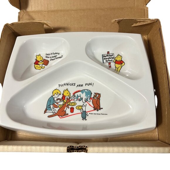 Vintage 1964 Disney Winnie The Pooh Electric Warming Plate With Divider Sections - Picture 3 of 9